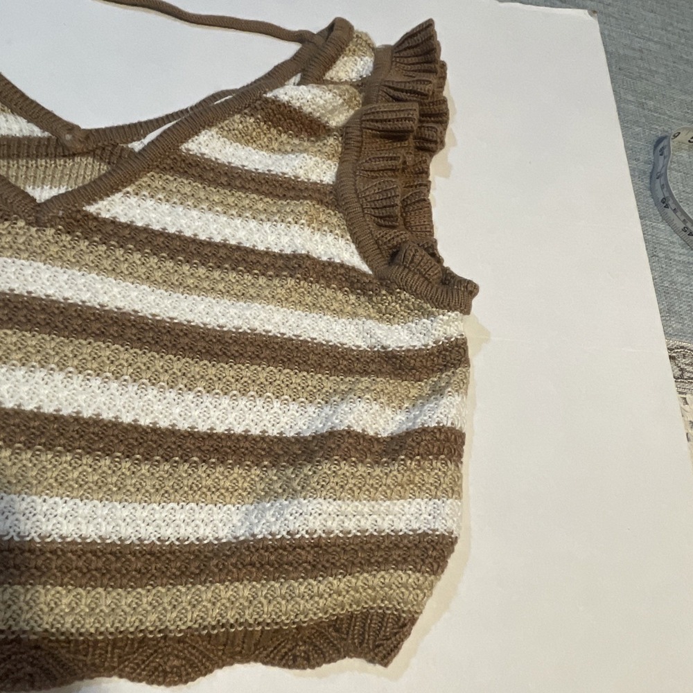 Women's 2-piece Outfit Madden NYC Size L/XL Crochet Striped Sleeveless Y2K Boho - Picture 3 of 12